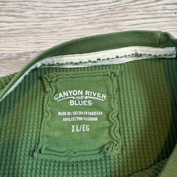 Vtg Y2K Canyon River Blues Green Waffle Knit Graphic Long Sleeve Grunge Top XL - Picture 5 of 7